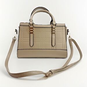 Beige Crossbody Purse Faux Leather Designer Style Business Fashion Bag